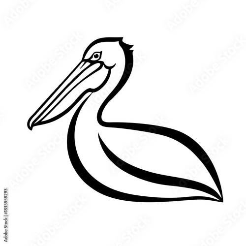 Minimalist Pelican Silhouette Logo, Smooth Curves, Bold Black Lines
