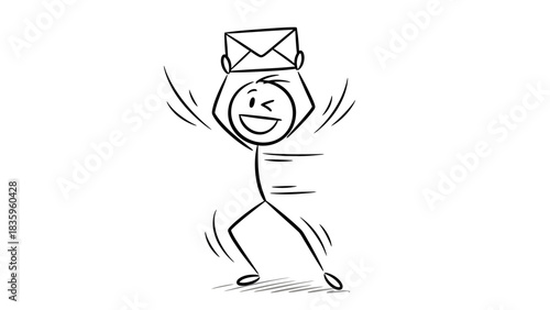 Delivery with a Smile: A joyful stick figure exuberantly delivers a letter, symbolizing communication, service, and the power of connection.