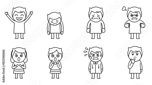 Diverse emotional Expressions: The illustration depicts a variety of emotions including joy, sadness, and anger.