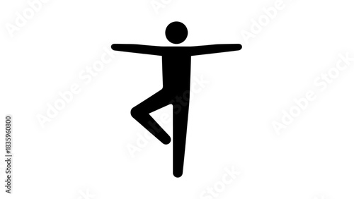 Mindfulness in motion: The essence of human balance, represented through a minimalist symbol performing a yoga posture, embodying tranquility.