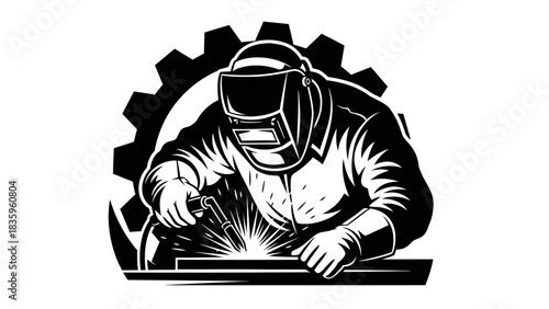 Welder at Work: A skilled welder, protected by a safety helmet, works on a piece of metal, creating sparks with precision. Depicting industry, craftsmanship, and the art of metalwork.