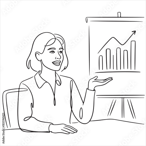 Businesswoman presenting a growth chart on a flip chart during a meeting or presentation