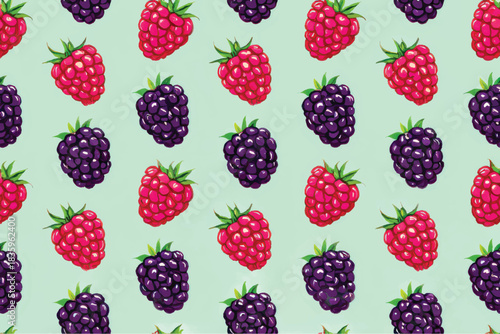Seamless pattern of raspberries and blackberries background