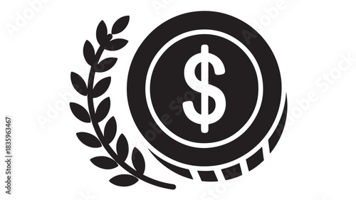 Unlock financial success with this elegant coin and laurel design, perfect for business, investment, and growth-themed projects, symbolizing wealth and prosperity for your brand