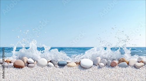 Fototapeta Naklejka Na Ścianę i Meble -  Pebbles with Water Splash on Beach