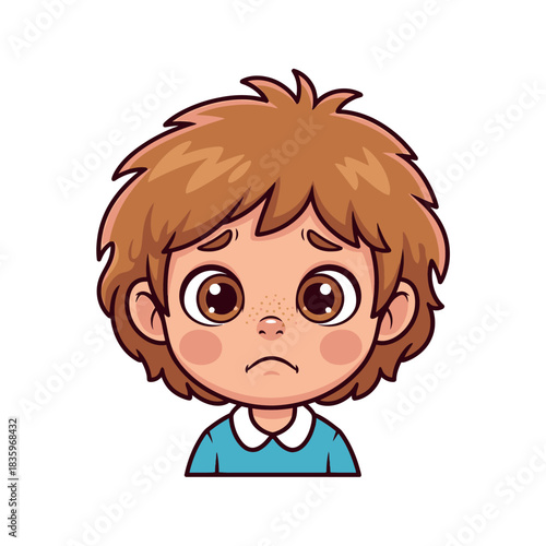 Cartoon boy with a sad expression on his face.