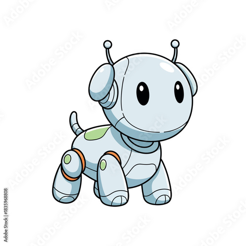 Cute Robotic Dog Cartoon Character Illustration on White Background.