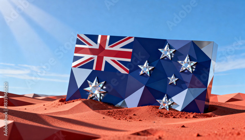 Abstract geometric australian flag design standing in desert sand