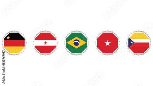 Collection of national flags in octagonal stamp shapes