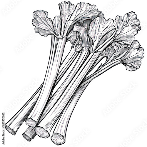 Bunch of fresh rhubarb stalks isolated on transparent background