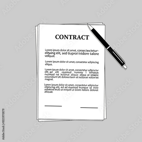 Contract Document with Pen Ready for Signing - Legal Agreement Illustration.