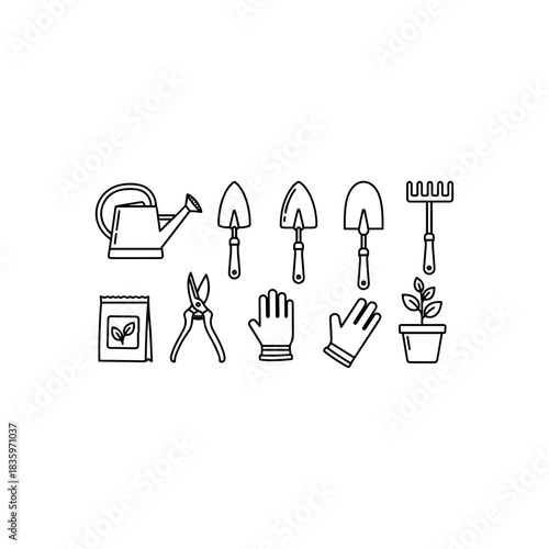 Gardening tools icon set isolated on transparent background