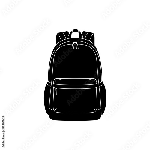 Black backpack icon isolated on transparent background