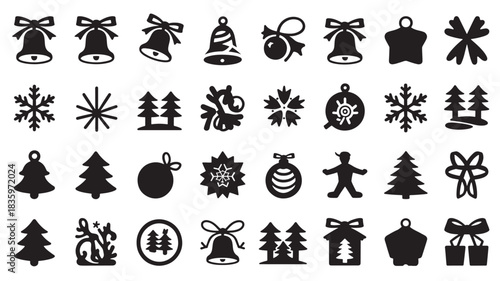 Christmas holiday symbols and winter decoration elements for app ui, minimalist vector icon set