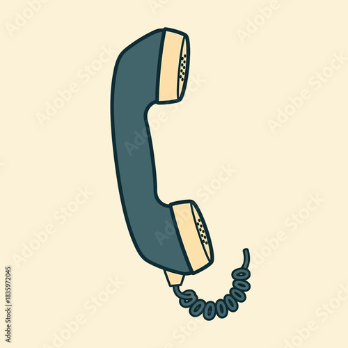 Vintage Telephone Handset Illustration with Cord and Retro Design.