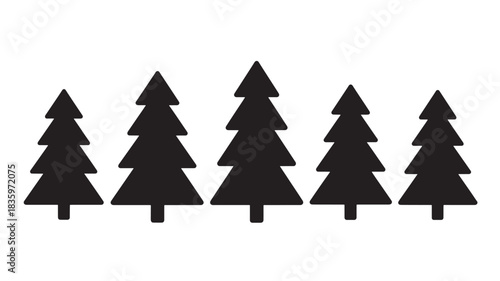 Row of evergreen trees simple flat vector illustration isolated on white background for nature and holiday concepts