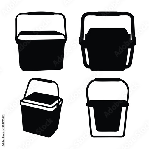 Cooler box silhouettes set for outdoor adventures and picnics
