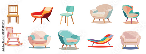assortment of modern and vintage chairs in various styles 