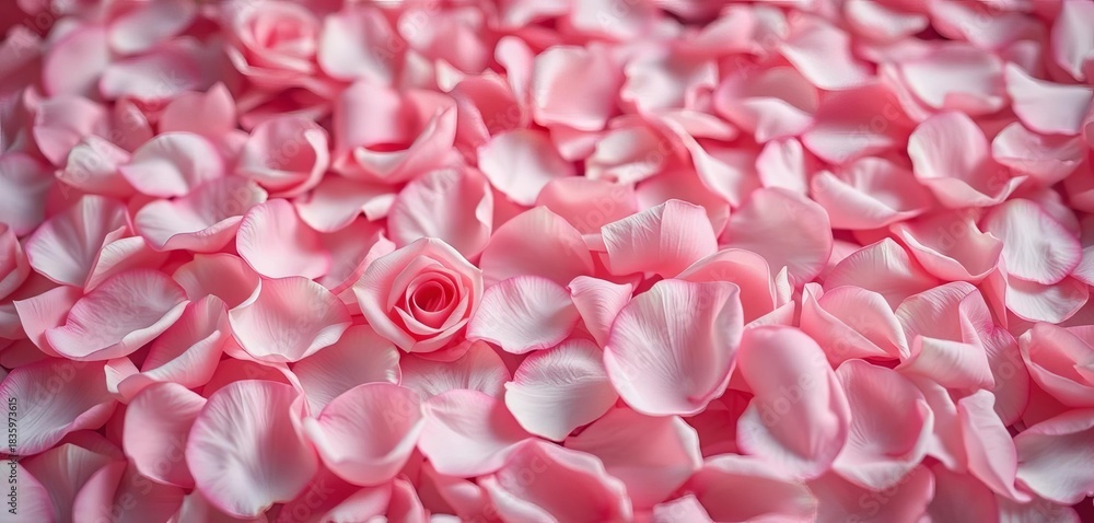 Fototapeta premium Soft pink rose petals scattered, creating a romantic, delicate backdrop, romantic background, soft rose