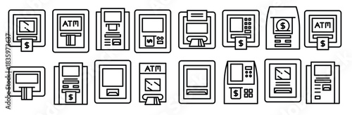 atm icons line vector illustration