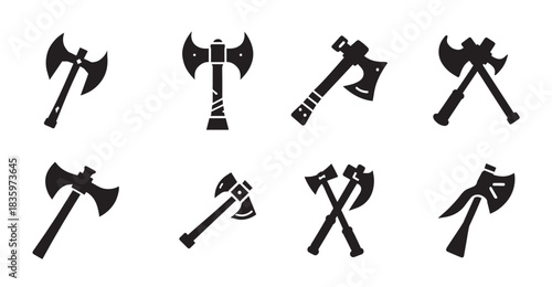 axe set of group icon vector silhouette