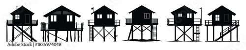 beach house silhouette clipart bundle beach hut black 