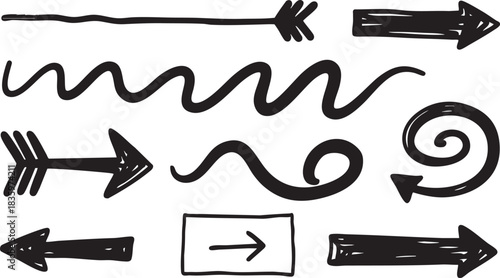 Grunge Hand-Drawn Arrow & Shape Set: Bold Sketch Doodle Directional Pointers