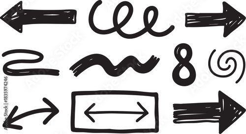 Grunge Hand-Drawn Arrow & Shape Set: Bold Sketch Doodle Directional Pointers
