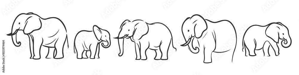 Fototapeta premium elegant elephant collection in minimal line art