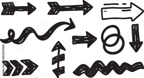 Grunge Hand-Drawn Arrow & Shape Set: Bold Sketch Doodle Directional Pointers