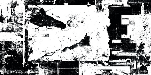 Grunge black and white distressed texture overlay with rough ink splatters and scratches for vintage design background for wall textured.