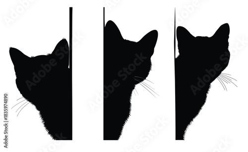 black cat peeking silhouette clipart