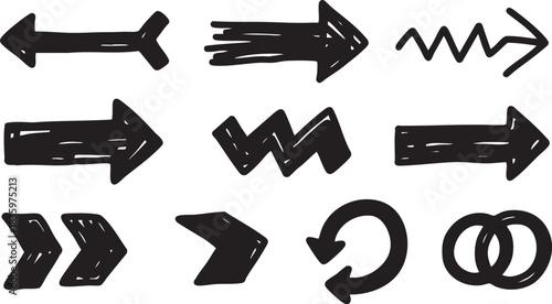 Grunge Hand-Drawn Arrow & Shape Set: Bold Sketch Doodle Directional Pointers