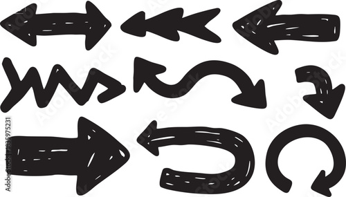 Grunge Hand-Drawn Arrow & Shape Set: Bold Sketch Doodle Directional Pointers