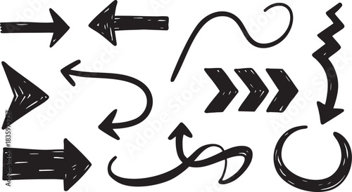 Grunge Hand-Drawn Arrow & Shape Set: Bold Sketch Doodle Directional Pointers