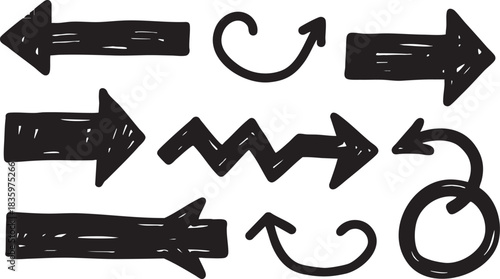 Grunge Hand-Drawn Arrow Set: Bold Sketch Doodle Directional Pointers
