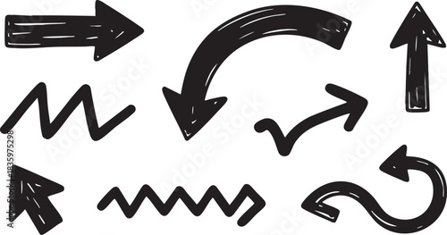Grunge Hand-Drawn Arrow Set: Bold Sketch Doodle Directional Pointers