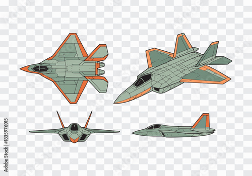 Stealth Fighter Jet Multiple Views Military Jet Airplane Clipart Set – Stealth Fighter Vector Designs Stealth Aircraft Illustration Pack – Warplane Art & Jet Graphics