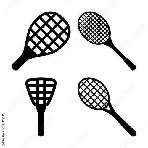 Tennis, badminton, and paddle racket icons set on white