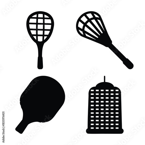 Sport, kitchen, and home item vector silhouettes on white