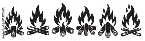 lack campfire icons with logs and flames heat 