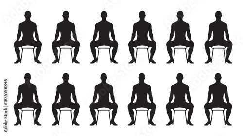 Silhouette of people sitting on stools vector illustration for design element isolated on white background