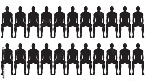 Rows of seated figures a simple black silhouette ideal for illustrating crowds audiences or waiting rooms