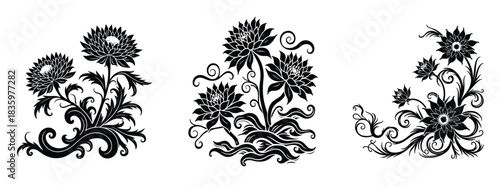 Black floral ornamental elements with swirling vines