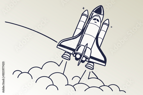 Flat design icon of a space shuttle launching into the sky
