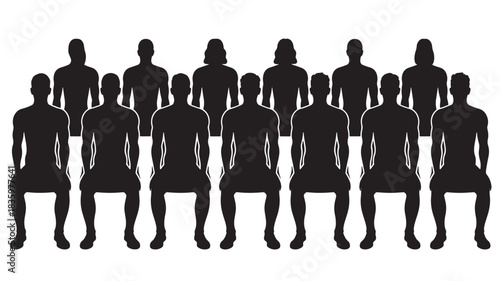 Silhouetted crowd of people sitting back view simple vector illustration for presentations and infographics isolated on white background