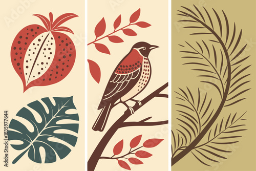 Handcrafted abstract geometric texture patterns with bold colors