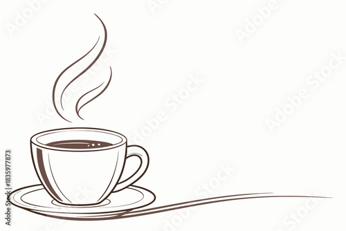 Minimalist coffee cup with steam illustration in black and yellow colors
