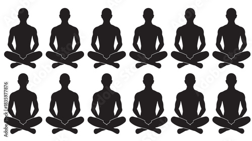Collection of meditating human silhouettes vector illustration of yoga positions isolated on white background