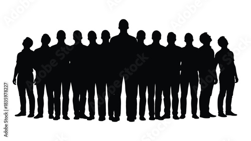 Group of people silhouettes standing together isolated on white background, Vector